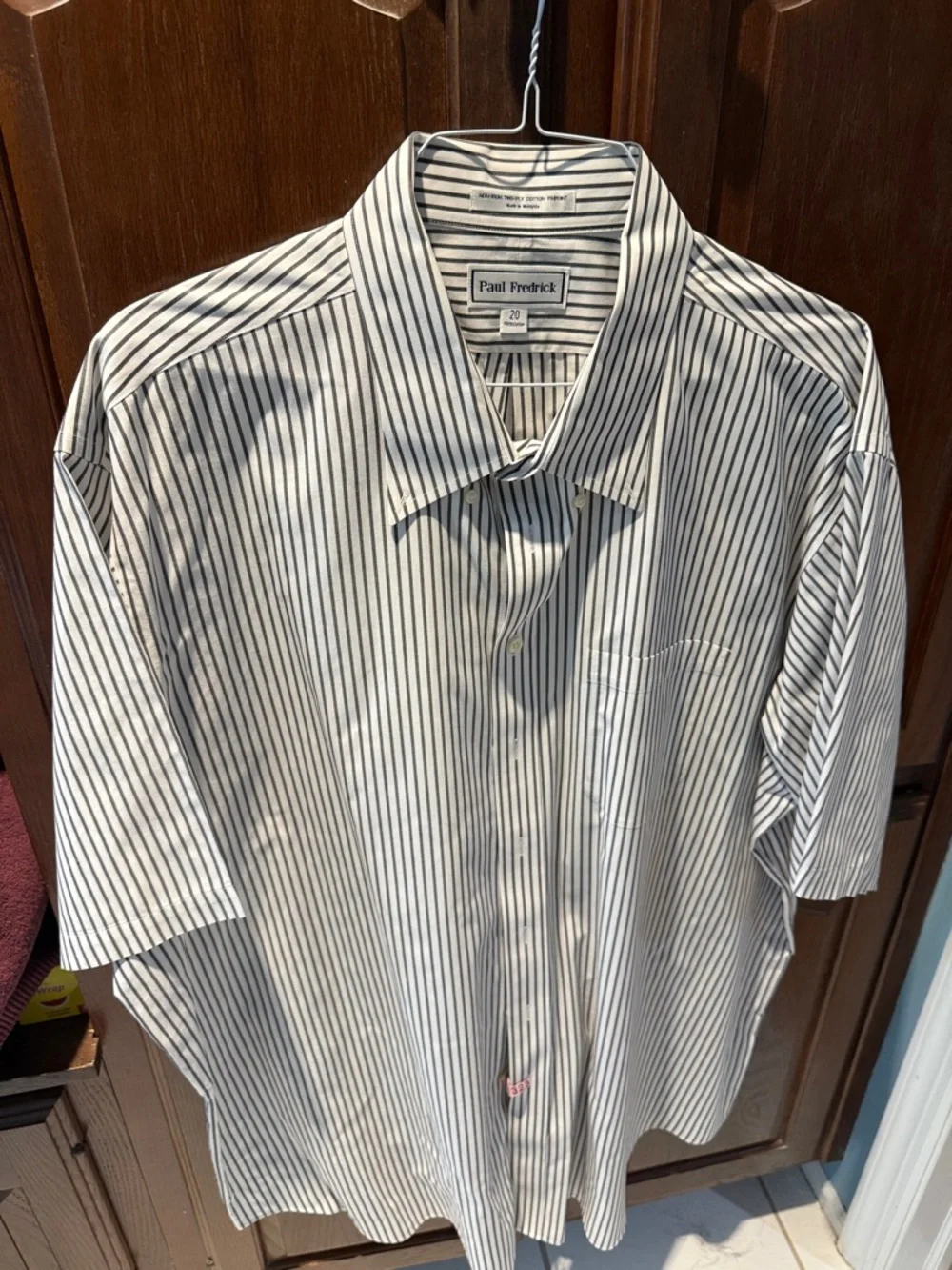 Paul Fredrick White Short-Sleeve Shirt with Black Pinstripes size 20 neck 3x - Picture 1 of 3